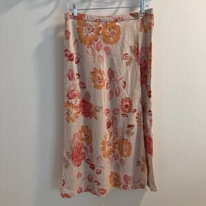 Eddie Bauer Floral 100% Linen Wrap Skirt Size 8